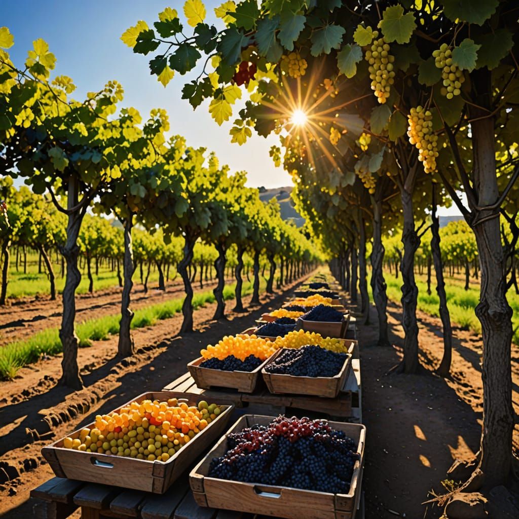 Impressionistic Vineyard at Sunset with Workers