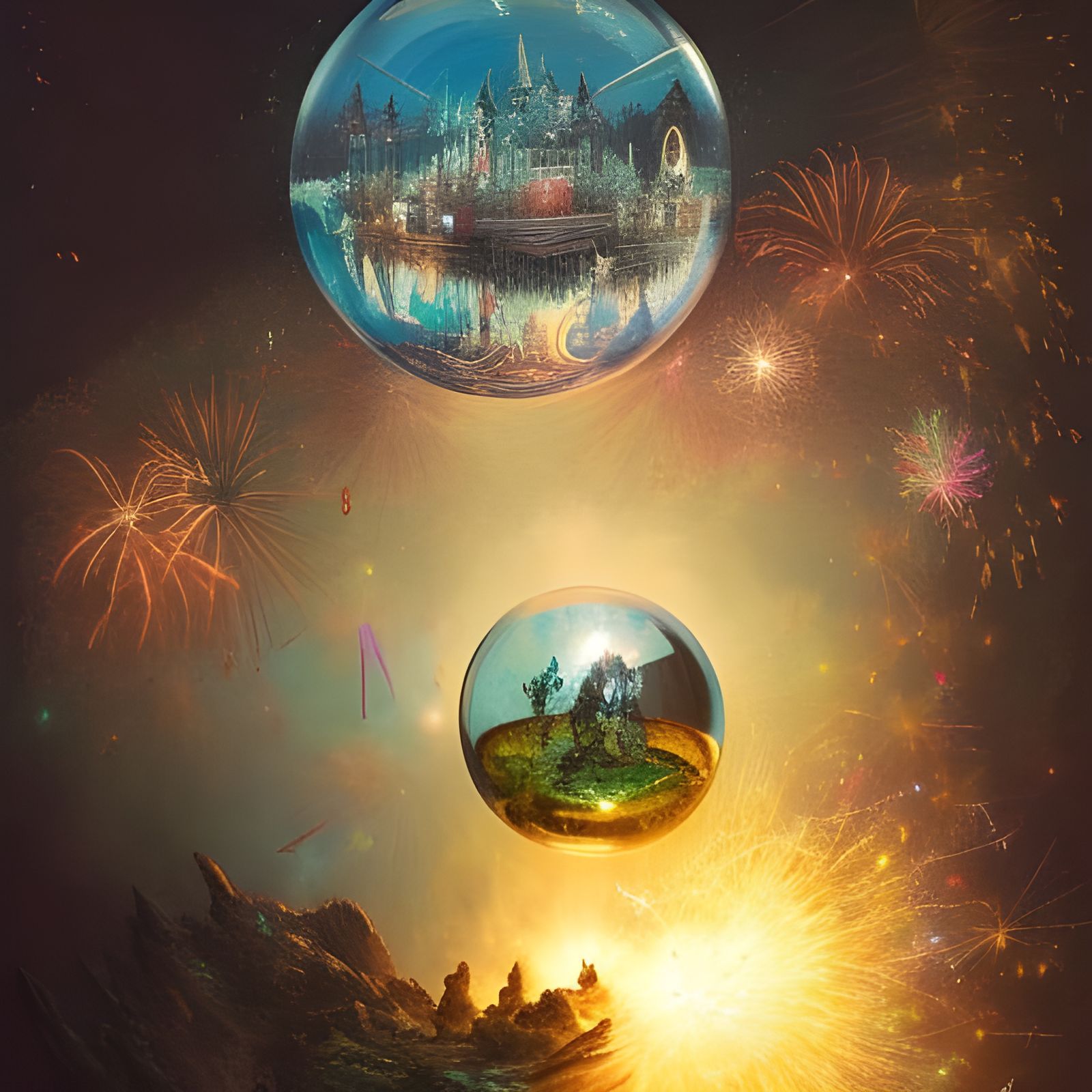 Magic Fireworks Light Fairy Castle in Crystal Ball