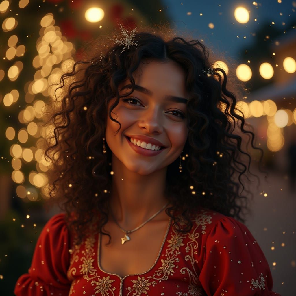 Warm Christmas Eve Latina Maven Radiates Joy in Festive Nigh...
