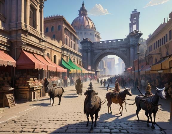 Ancient Rome Cityscape with Mythical Creatures
