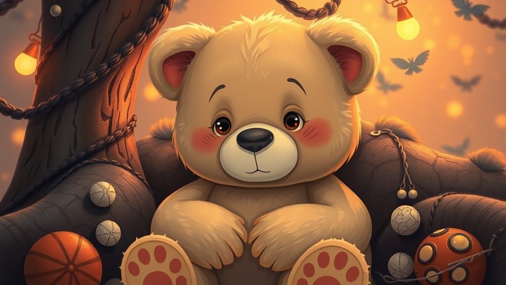 Cozy Cartoon Teddy Bear in Whimsical Art Style