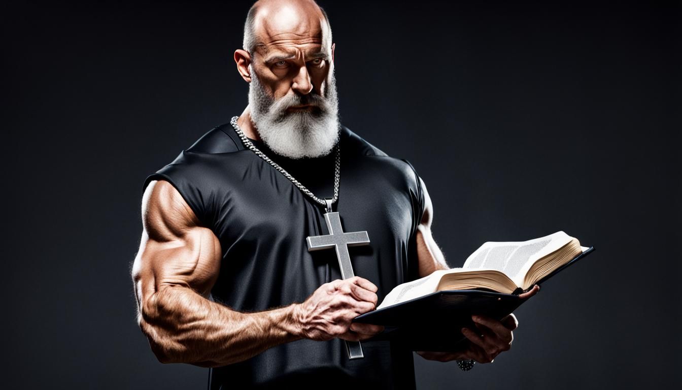 Muscular Priest with Cross Necklace and Bible