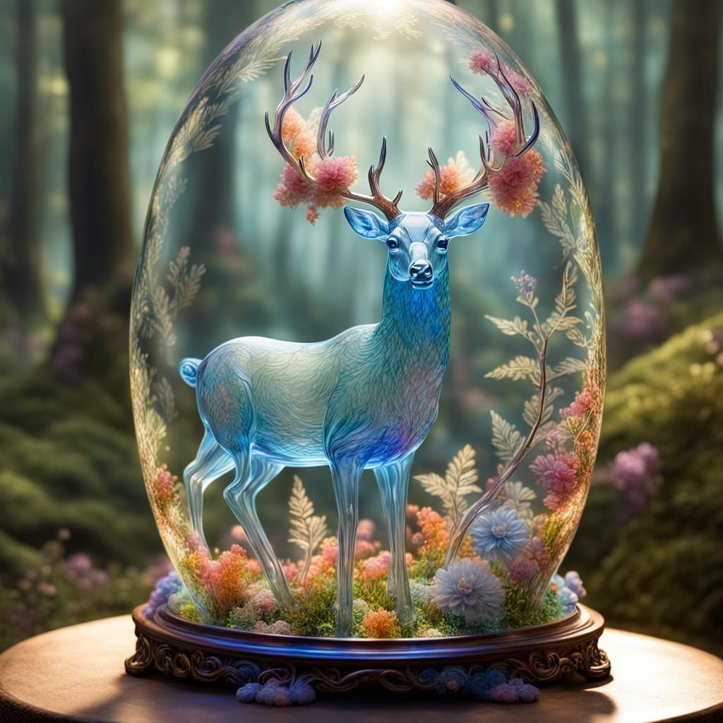 Enchanted Glass Deer in Ethereal Forest