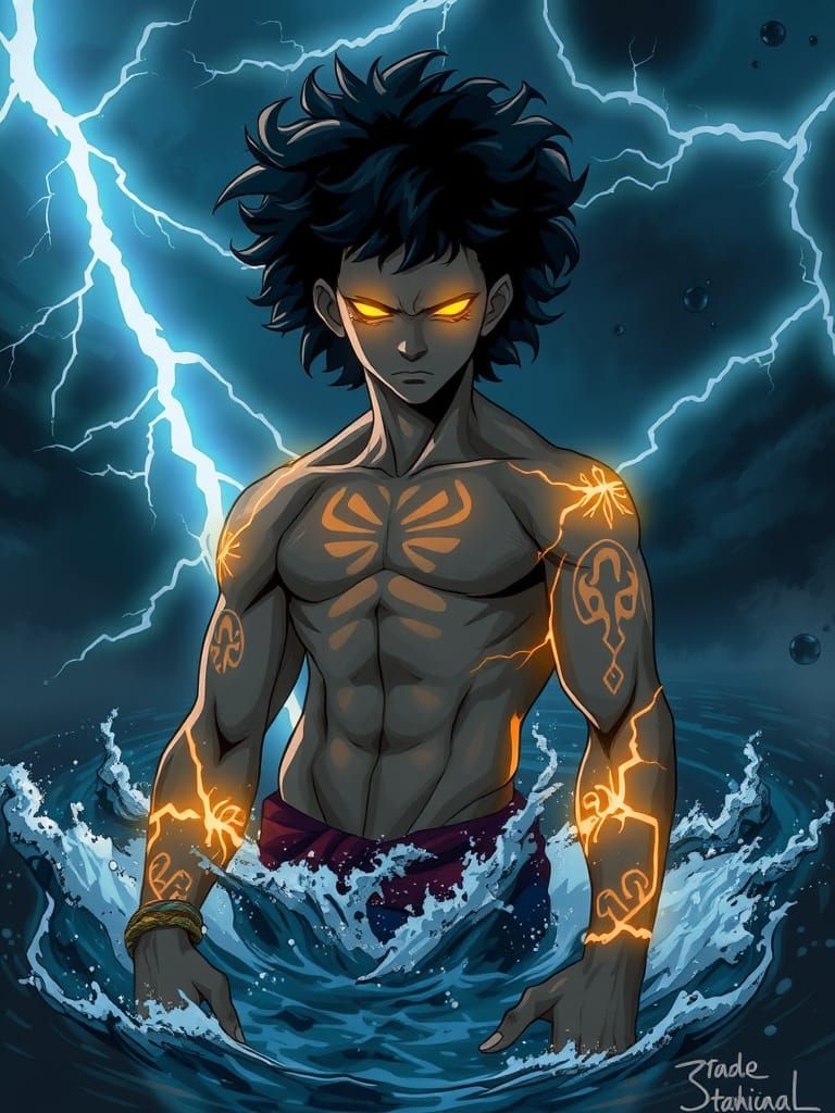 Cyberpunk Warrior in Turbulent River