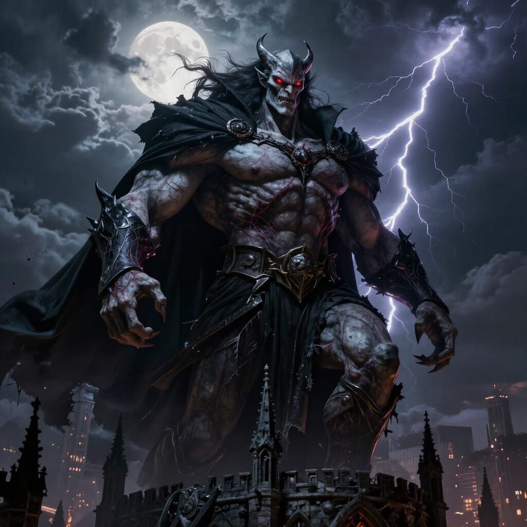 Colossal Vampire Lord Giant Above Gothic Castle