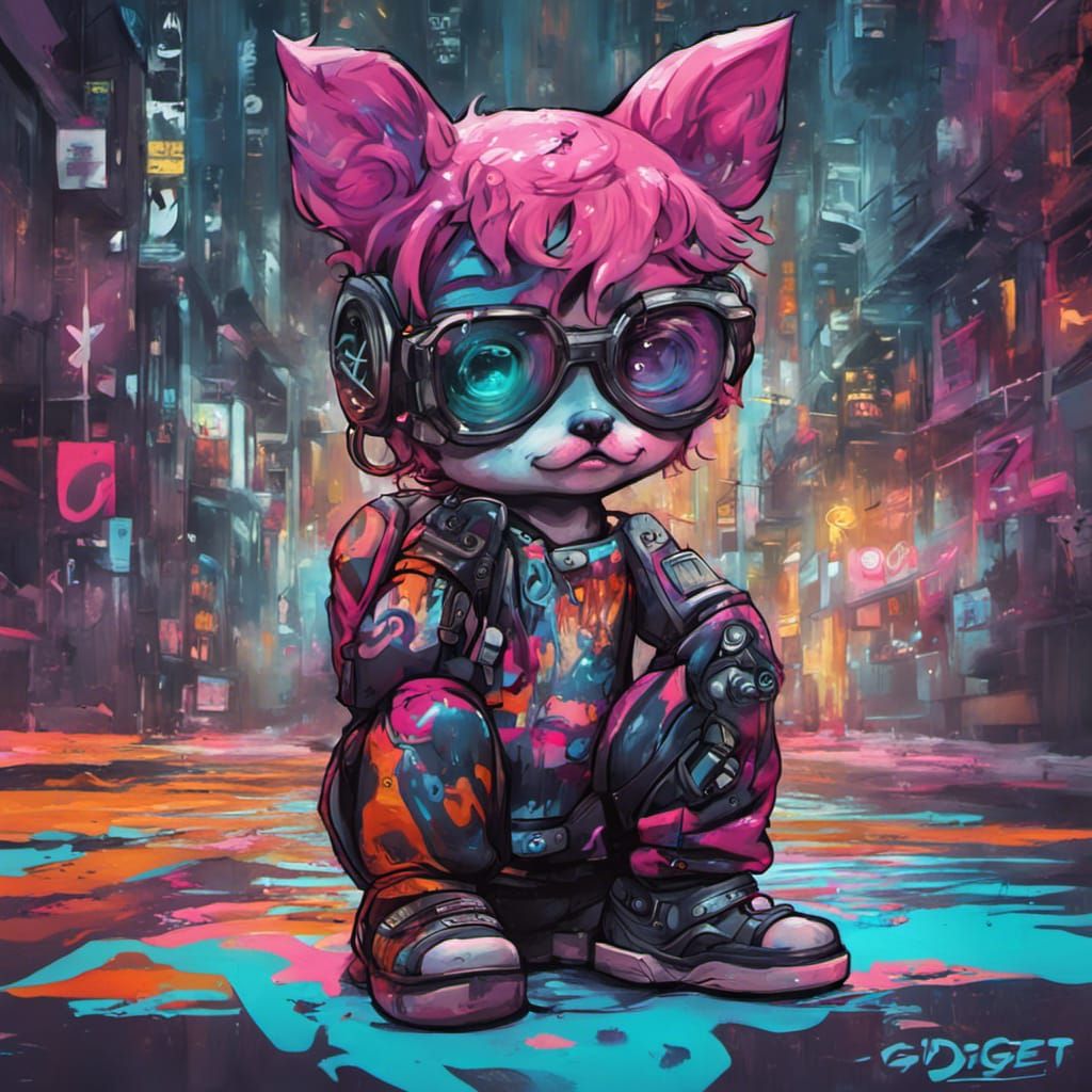Cyberpunk Gidget Graffiti Art: Ultra Detailed