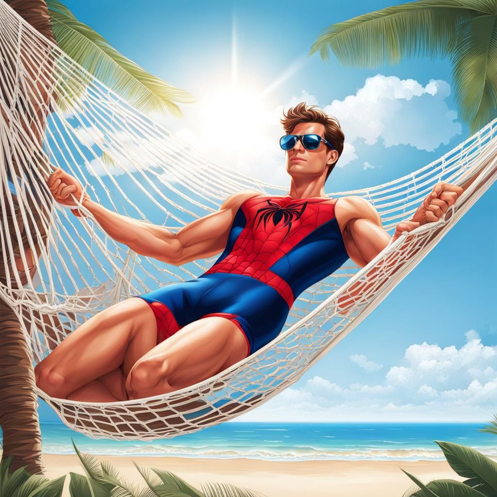 Spiderman Relaxing on a Web Hammock