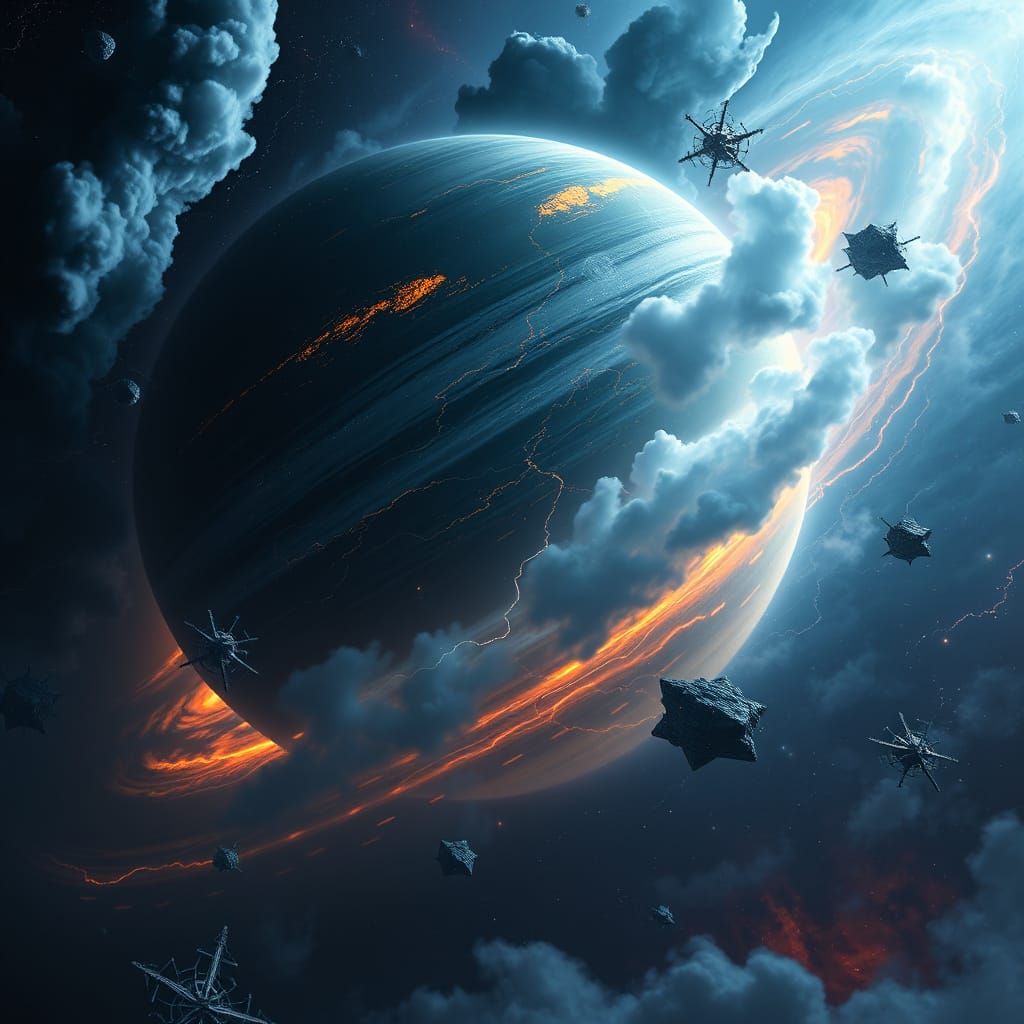 Storm Giant Planet Thaxaar VI in Turbulent Atmosphere