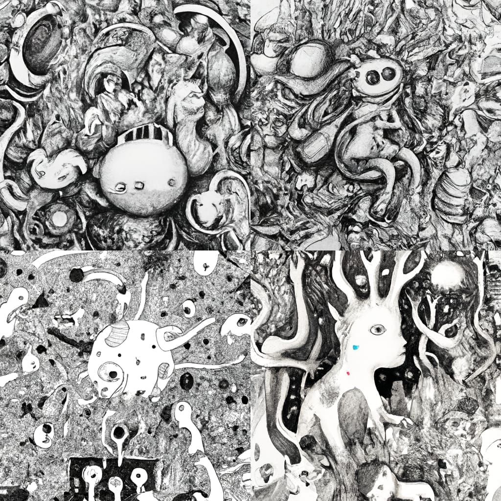 Hyperdetailed Doodle in Liminal Space, Gouache Painting