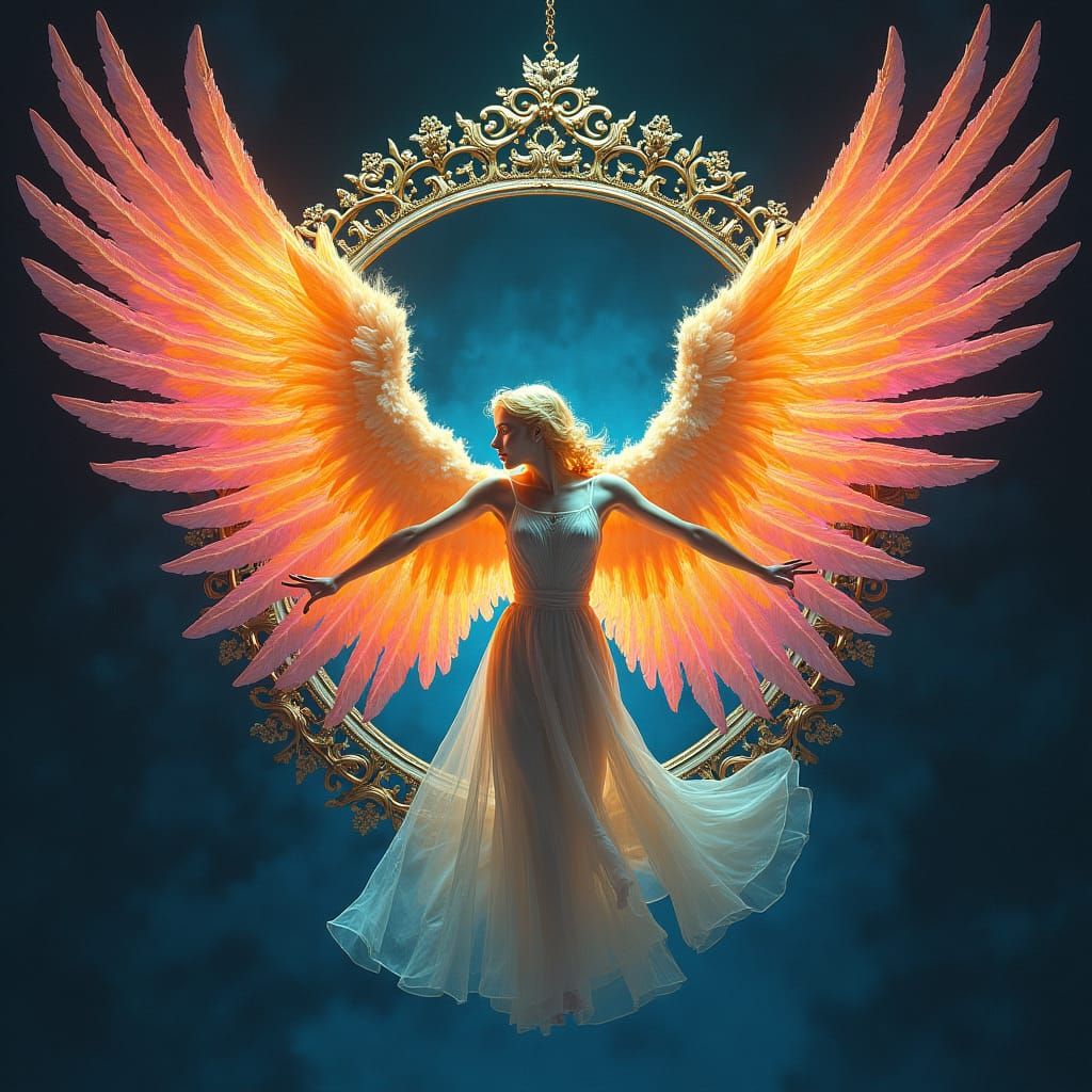 Hyper-Colored Angel Wings in Ethereal Frame