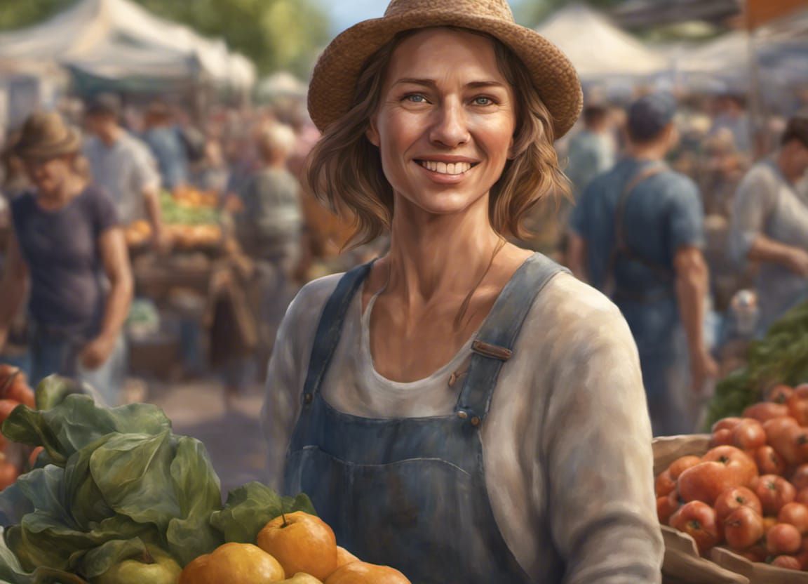 Joyful Woman at Bustling Farmer's Market