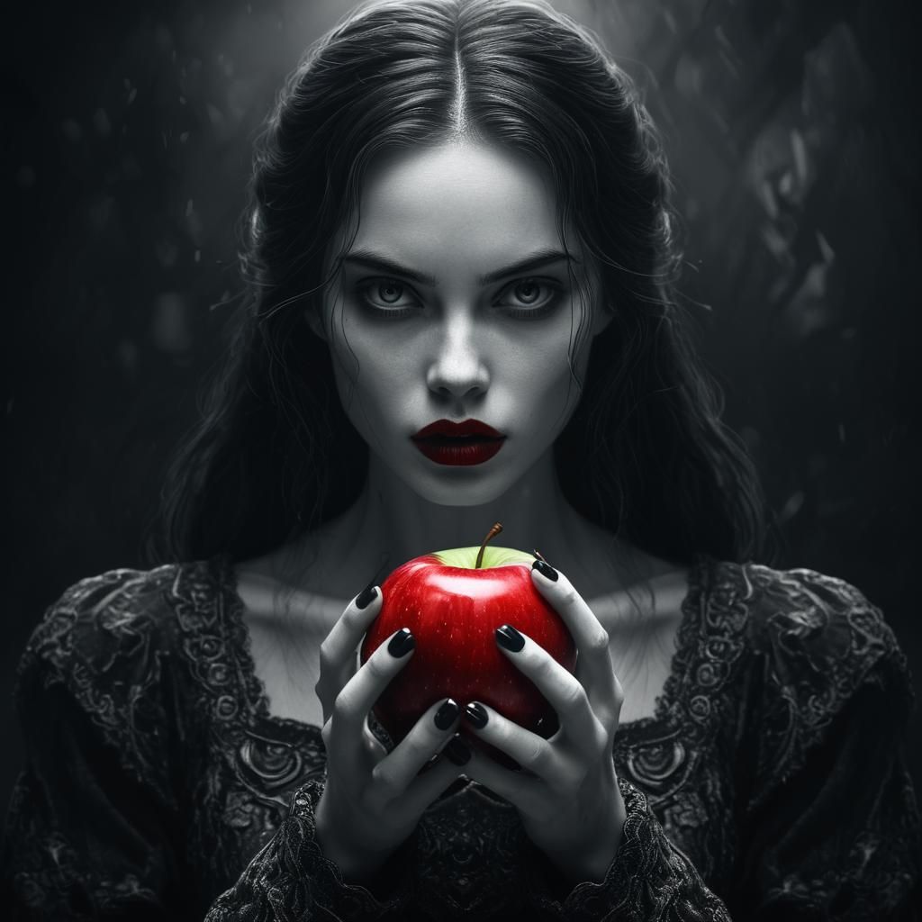 Mysterious Woman with Apple: Dark Fantasy Art