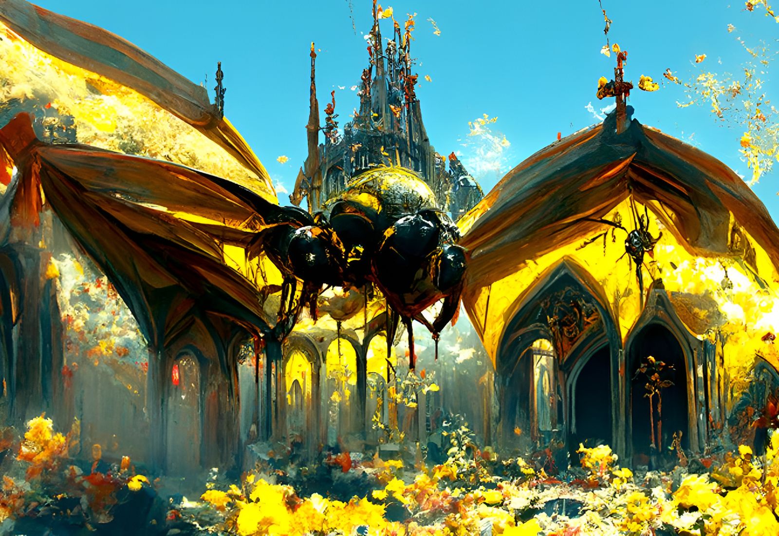 Evil Wasp Cathedral at Noon: Sinister Gothic Art