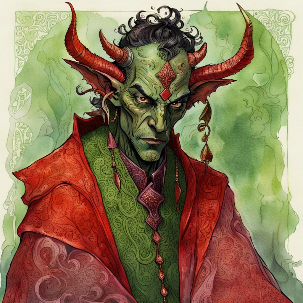 Ornate Tiefling Priest Portrait in Fantasy Style