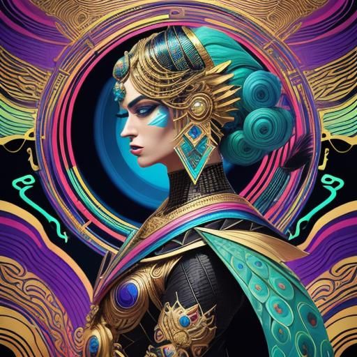 Geometric Pop Art: Golden Dragon Woman