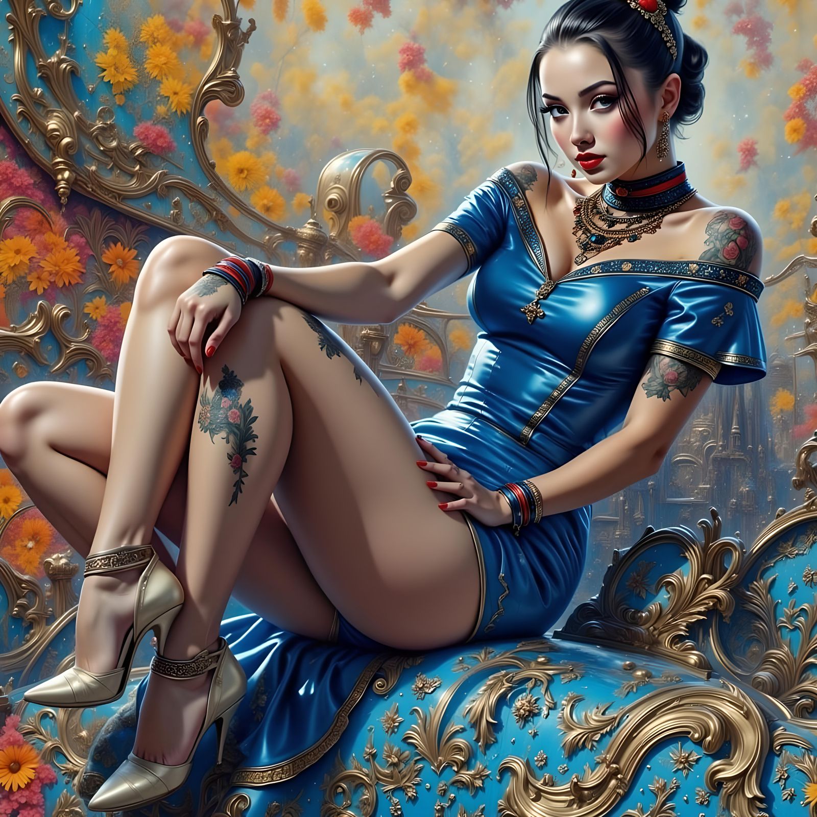 Hyperrealistic Pinup Portrait in Splash Art Style