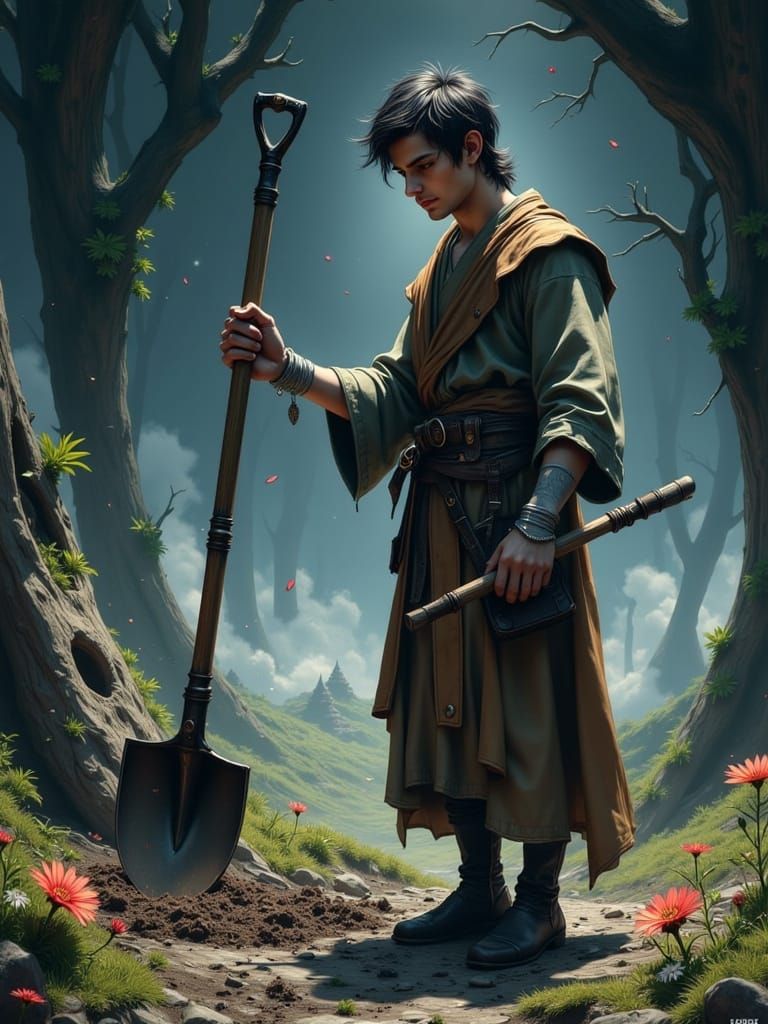 Rustic Realism Land Cultivator in Vibrant Earthy Landscape