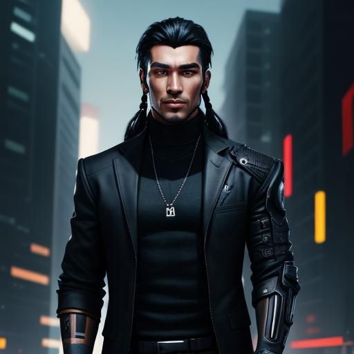 Handsome Cyberpunk Male with Braided Hair