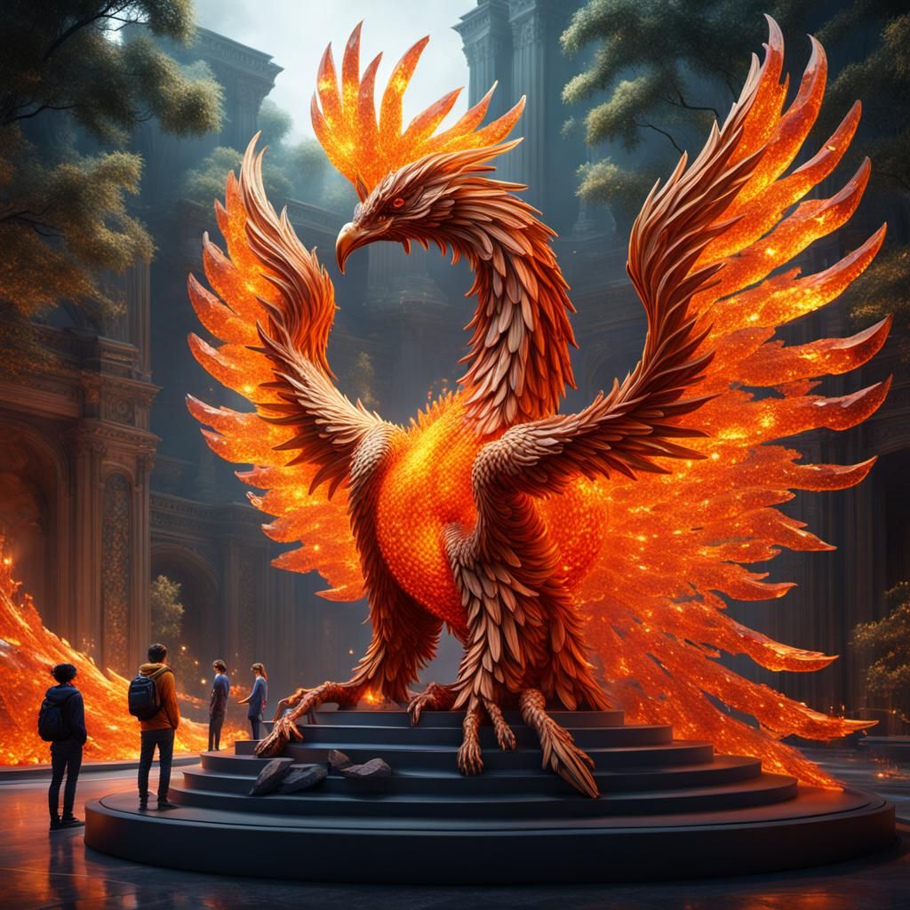 Orange Crystal Phoenix Sculpture, Fantasy Art