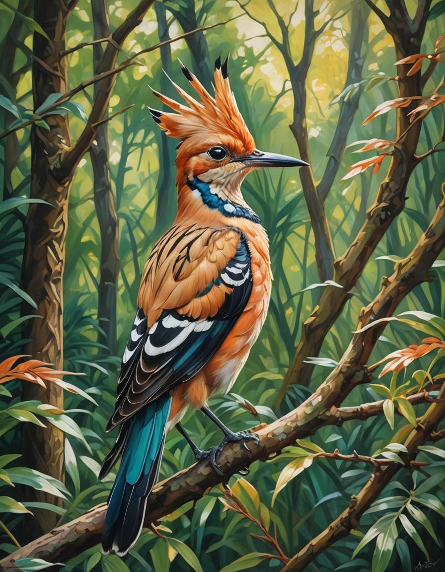 Vibrant Hoopoe Bird Portrait in Fauvist Oil Painting
