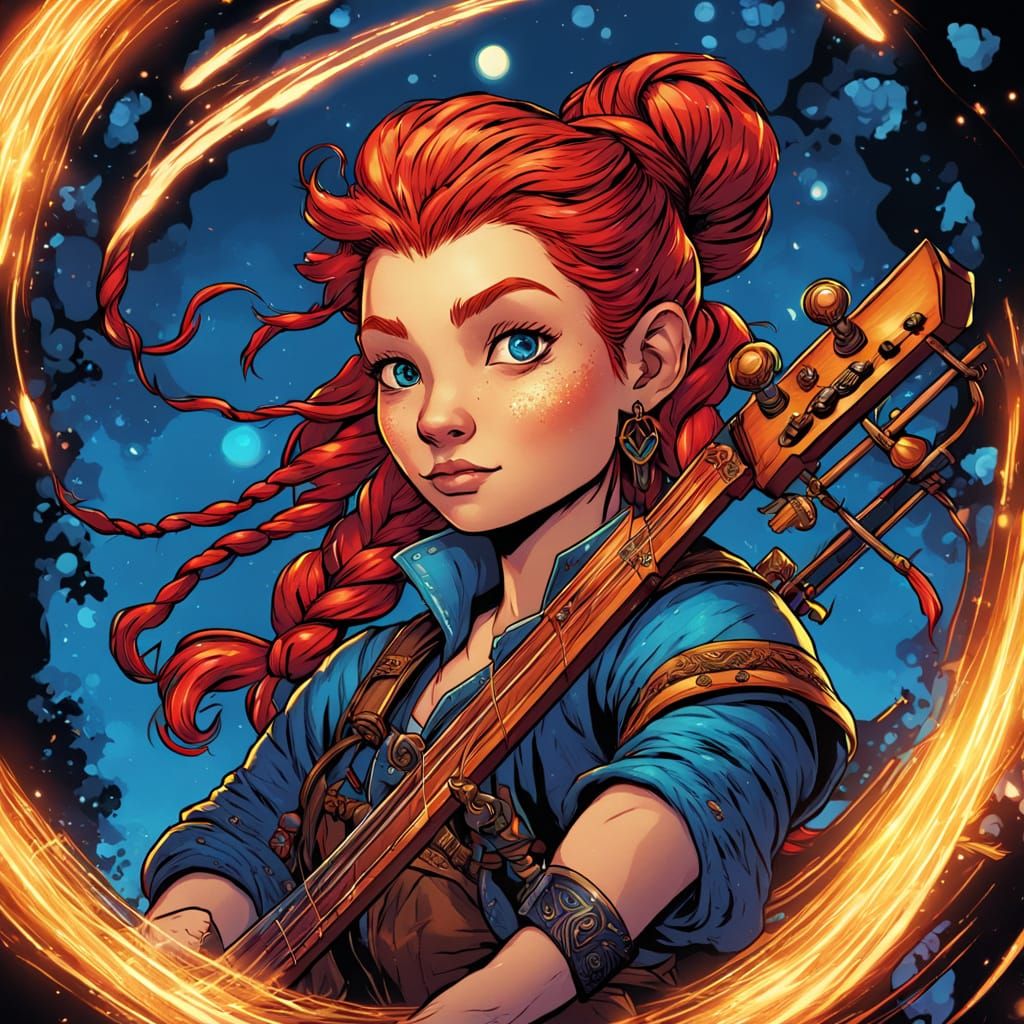 Gnome Bard Performing, Comic Book Style Art