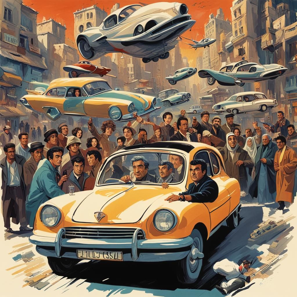 Flying Car Scene in Cyberpunk Style