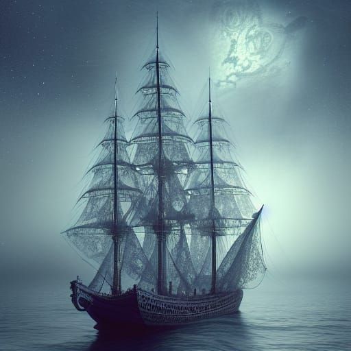 Cosmic Tall Ship with Gothic Lace Sails