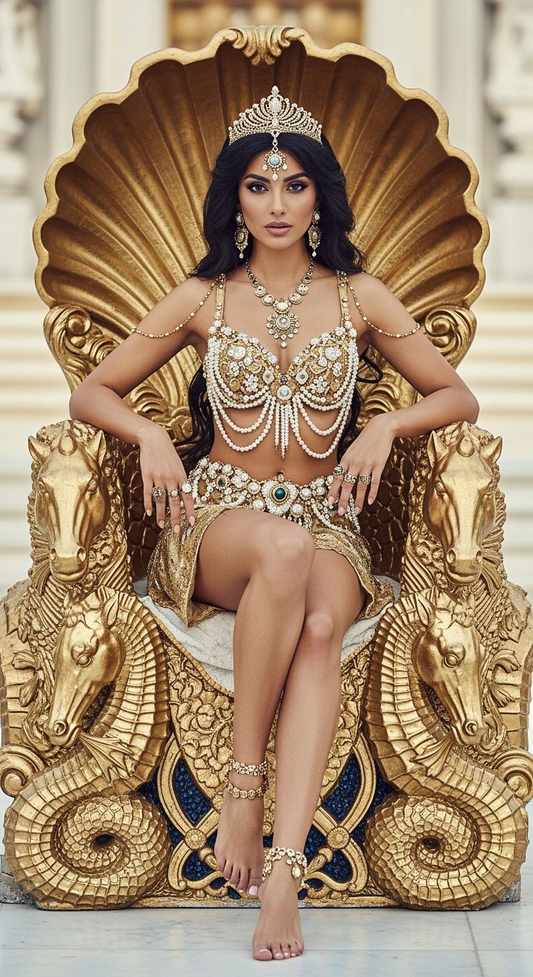 Arab Princess Jasmine on Gold Throne, Professional Photograp...