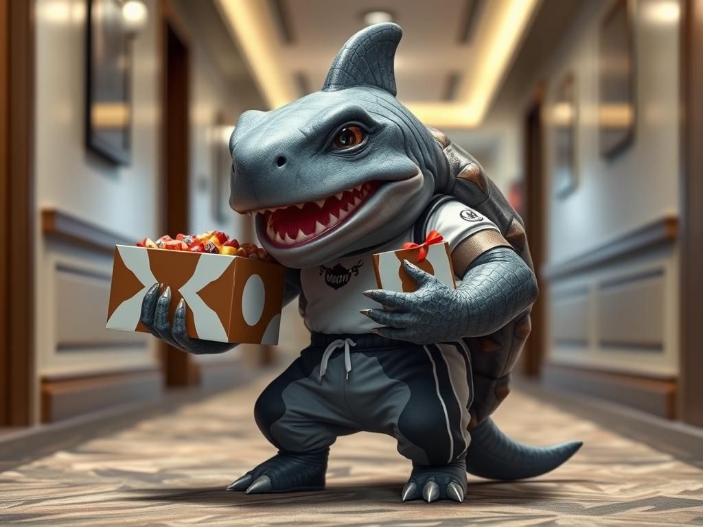 Miniature Landshark Bulette Candygram in Hotel Hallway