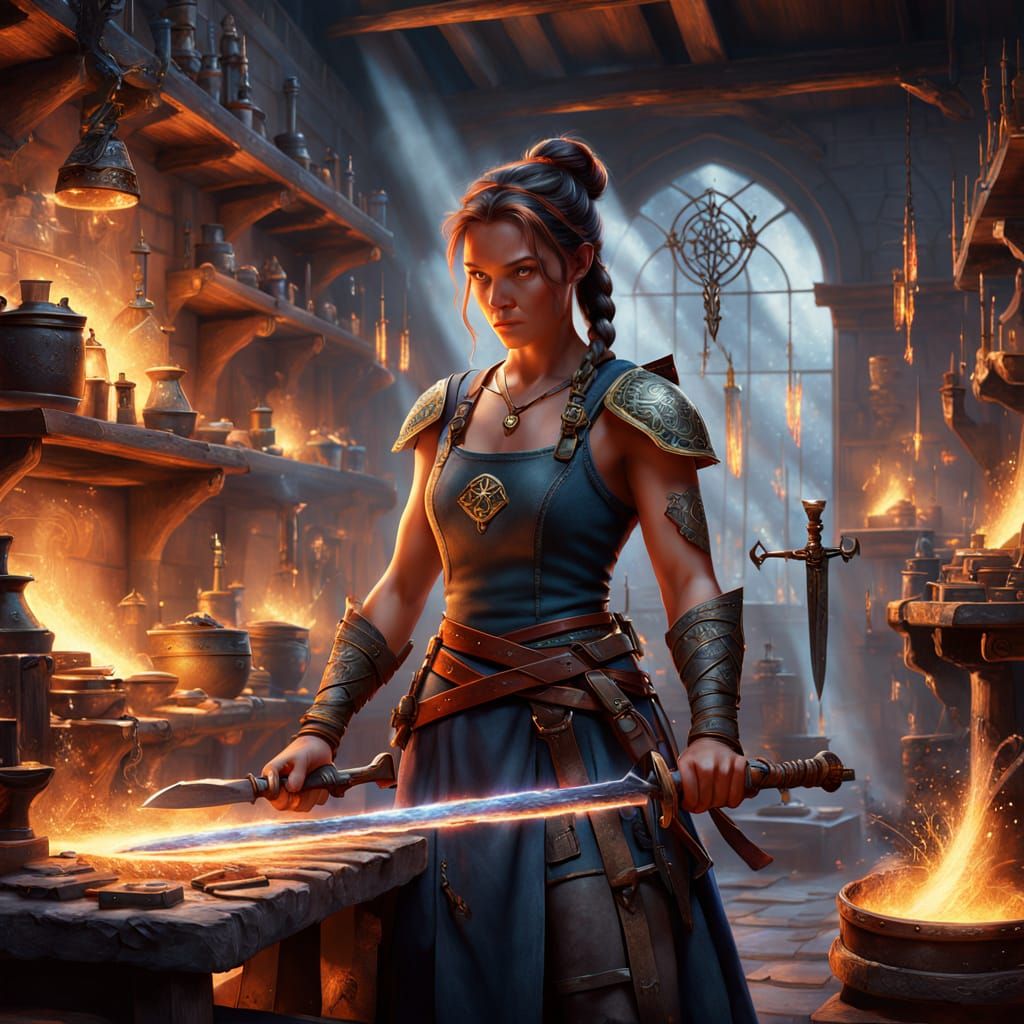 Medieval Blacksmith Forges Magical Rune Sword
