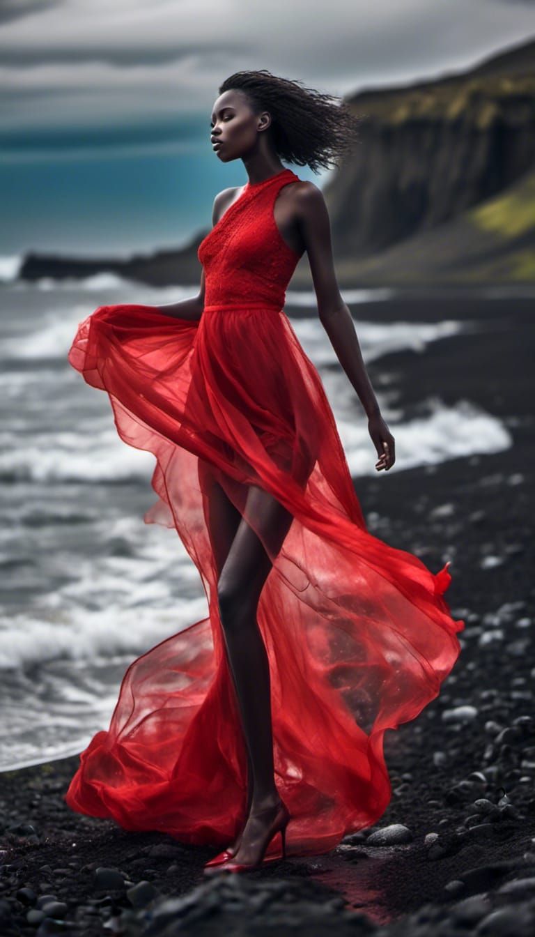 Dark Skin Beauty on Icelandic Black Beach