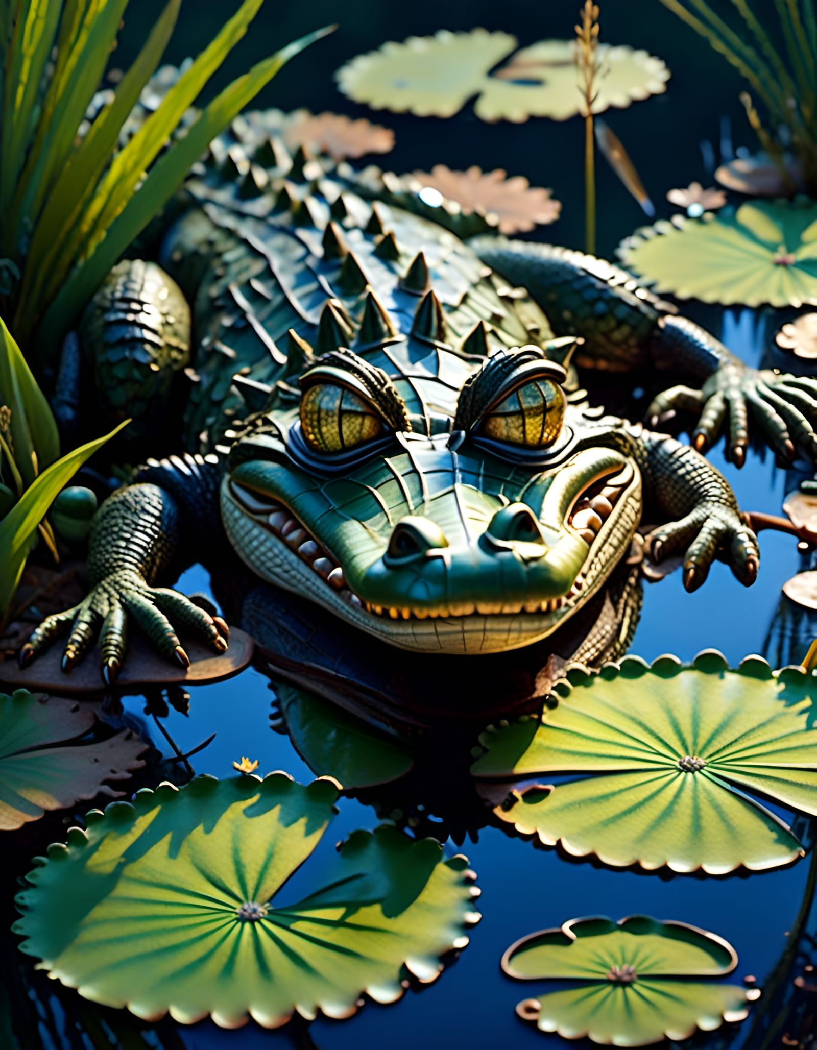 Adorable Alligator in a Magical Swamp, Alcohol Ink