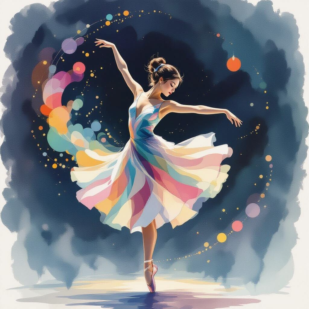 Dancer Dissolving into Abstract Light and Color