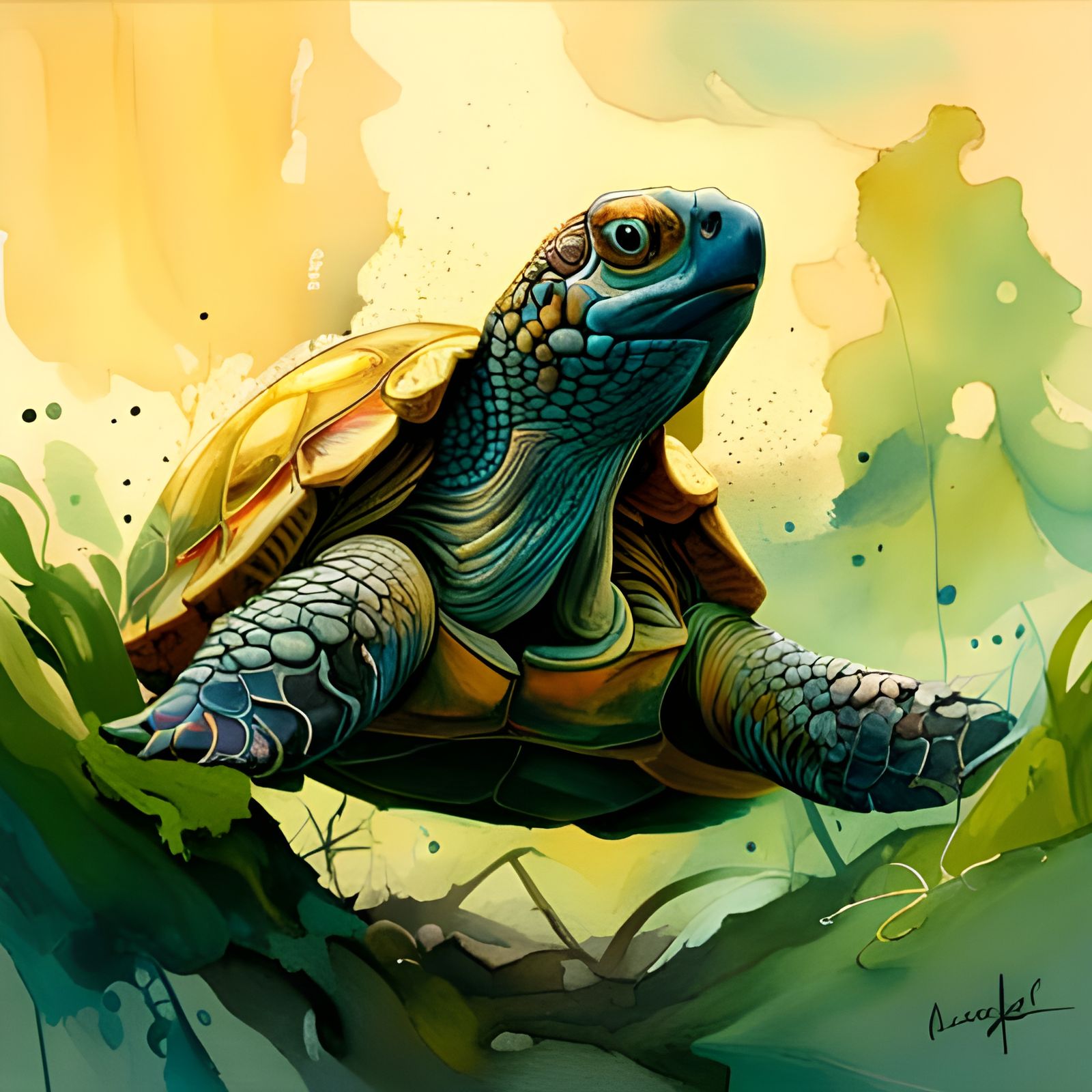 Colorful Tortoise Ink Flow Masterpiece