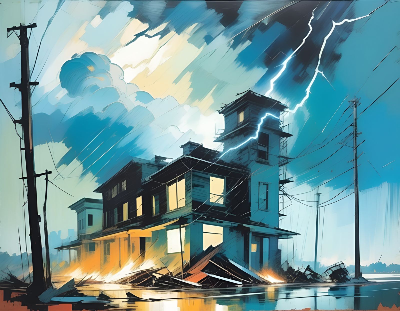 Expressionist Lightning Storm Deconstruction