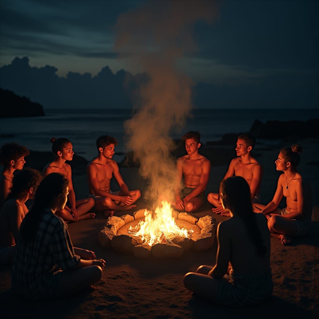 Campfire Prayer Circle Under Starry Night Sky