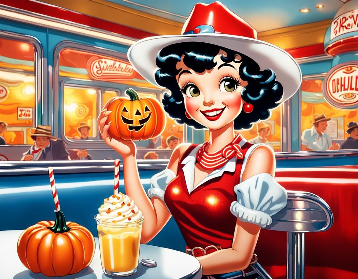 Betty Boop Sips Pumpkin Milkshake, Hockney Style