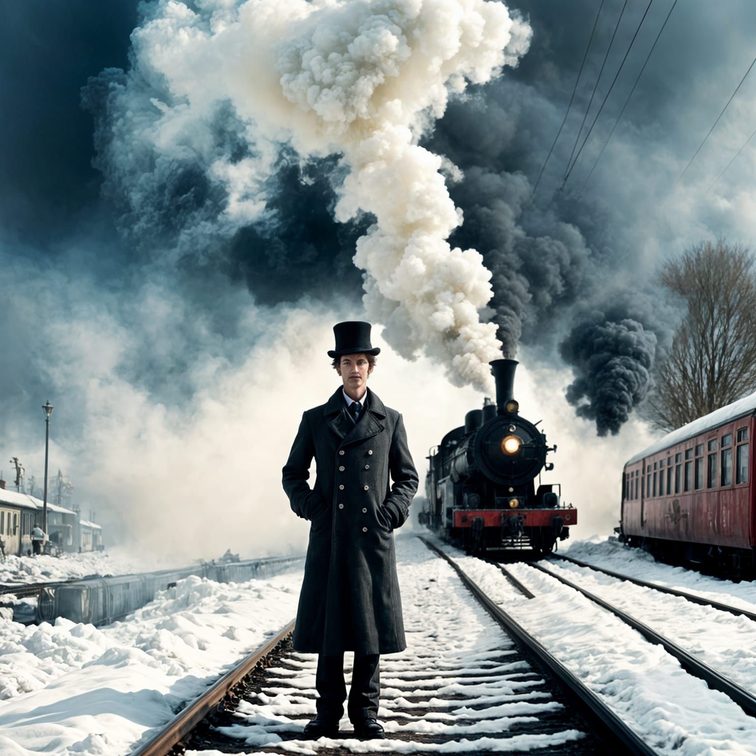 Train Conductor Amidst Steam, Painterly Style