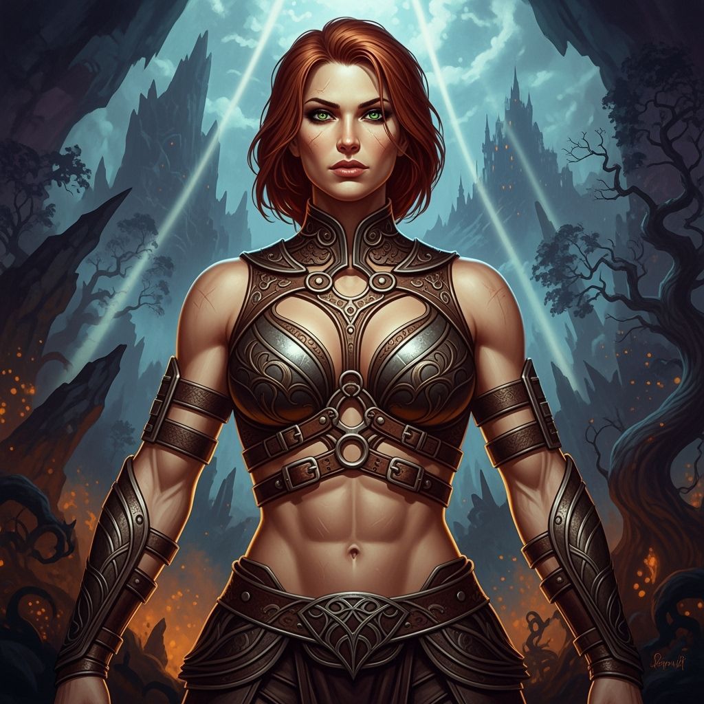 Muscular Red-Haired Warrior in Dark Fantasy Harness