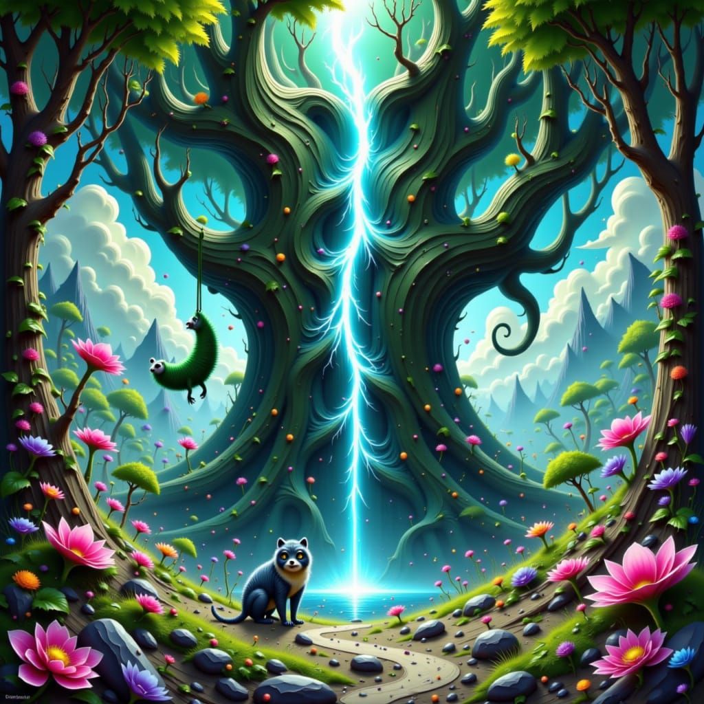 Contrasting Realms: Sloth Creature vs. Tiger-Wolf