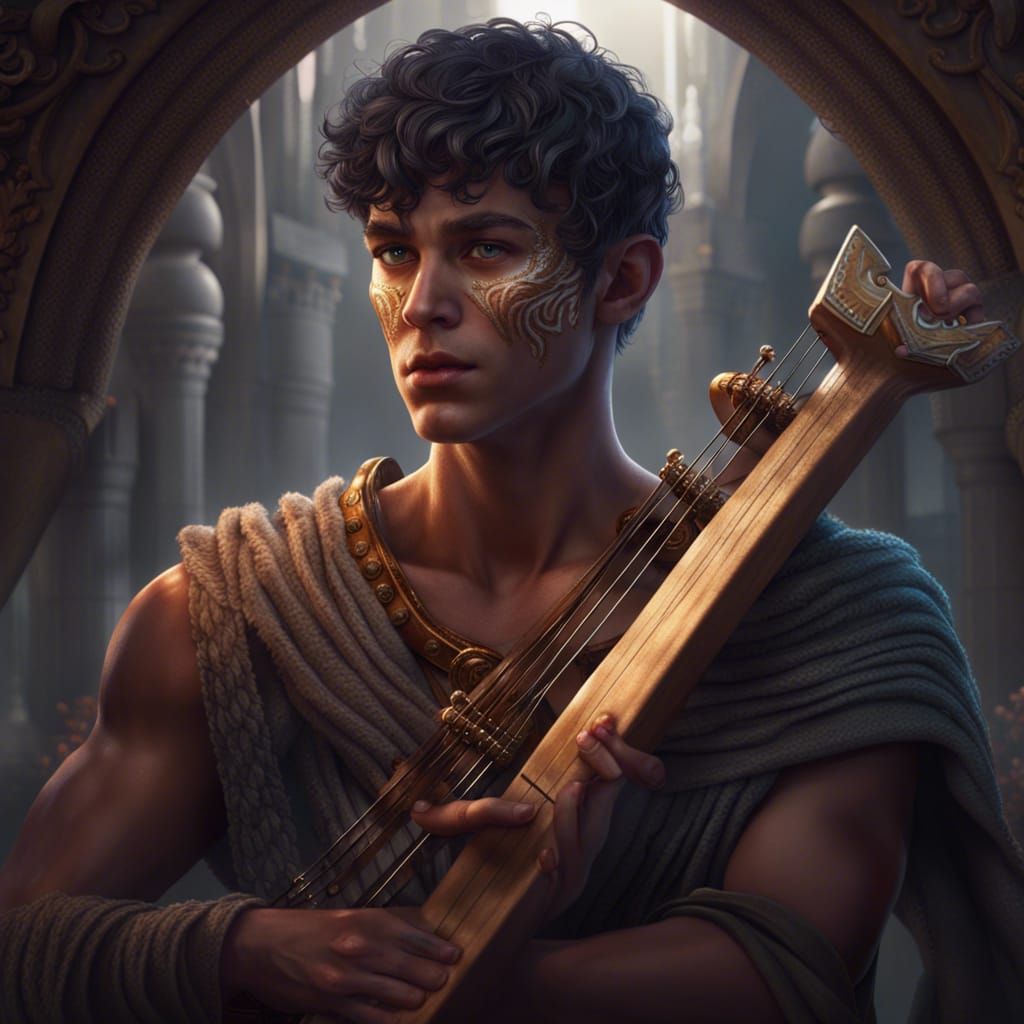 Fantasy Bard Playing Lyre in Detailed Digital Painting