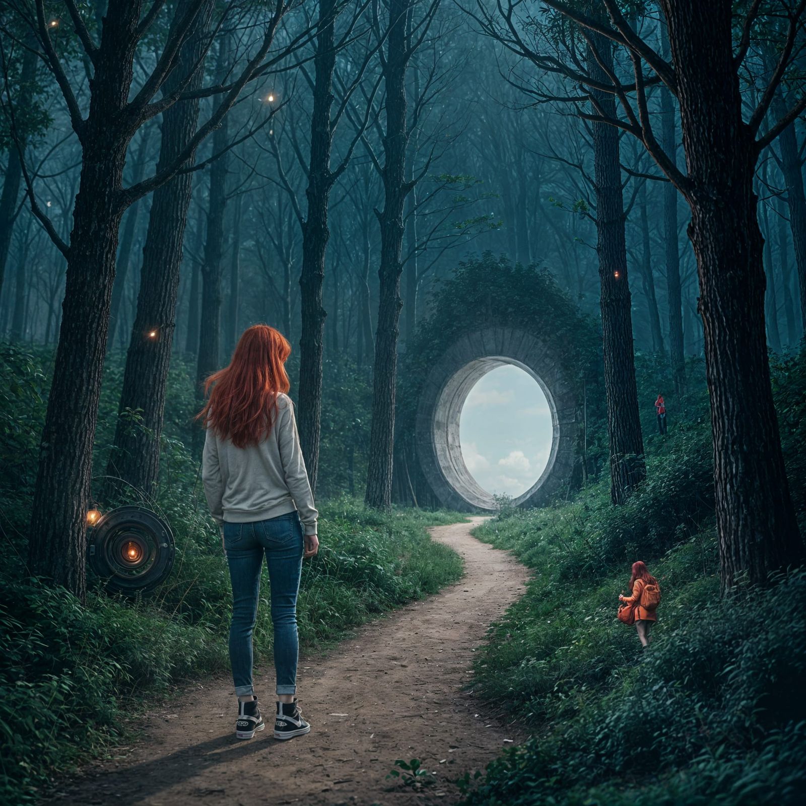 Redhead Woman Seeks Love in Mystical Forest