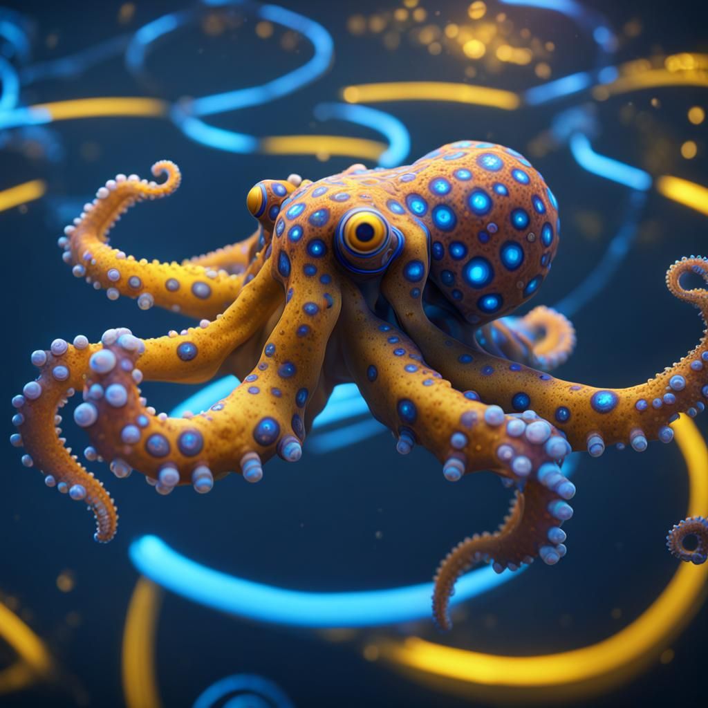 Neon Blue-Ringed Octopus in 3D