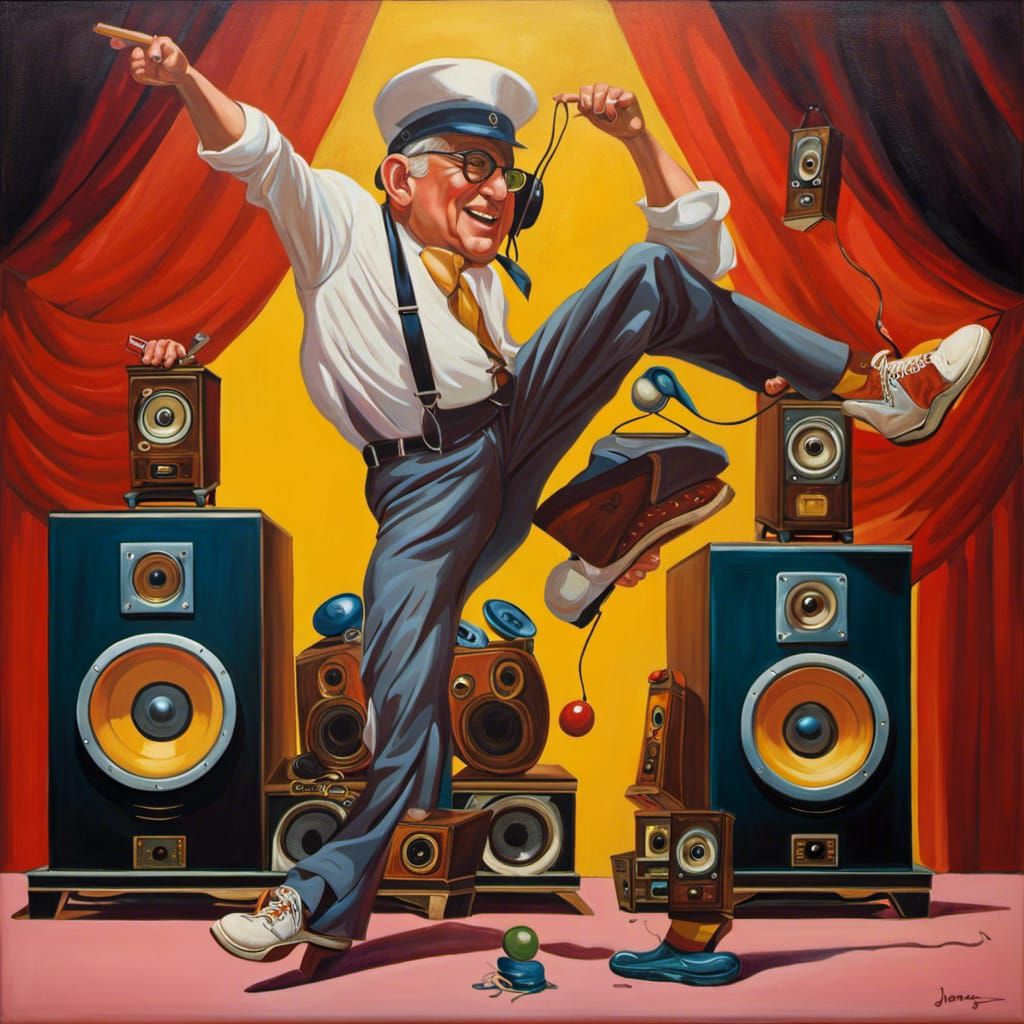 Techno Dancing Shoes with Speakers: Cartoonish Oil Painting