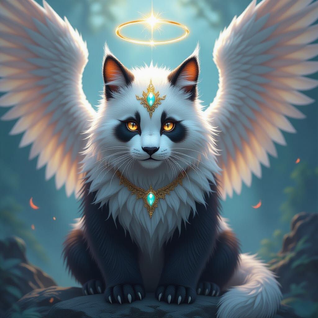 Majestic Mythical Creature with Dragon Wings and Halo