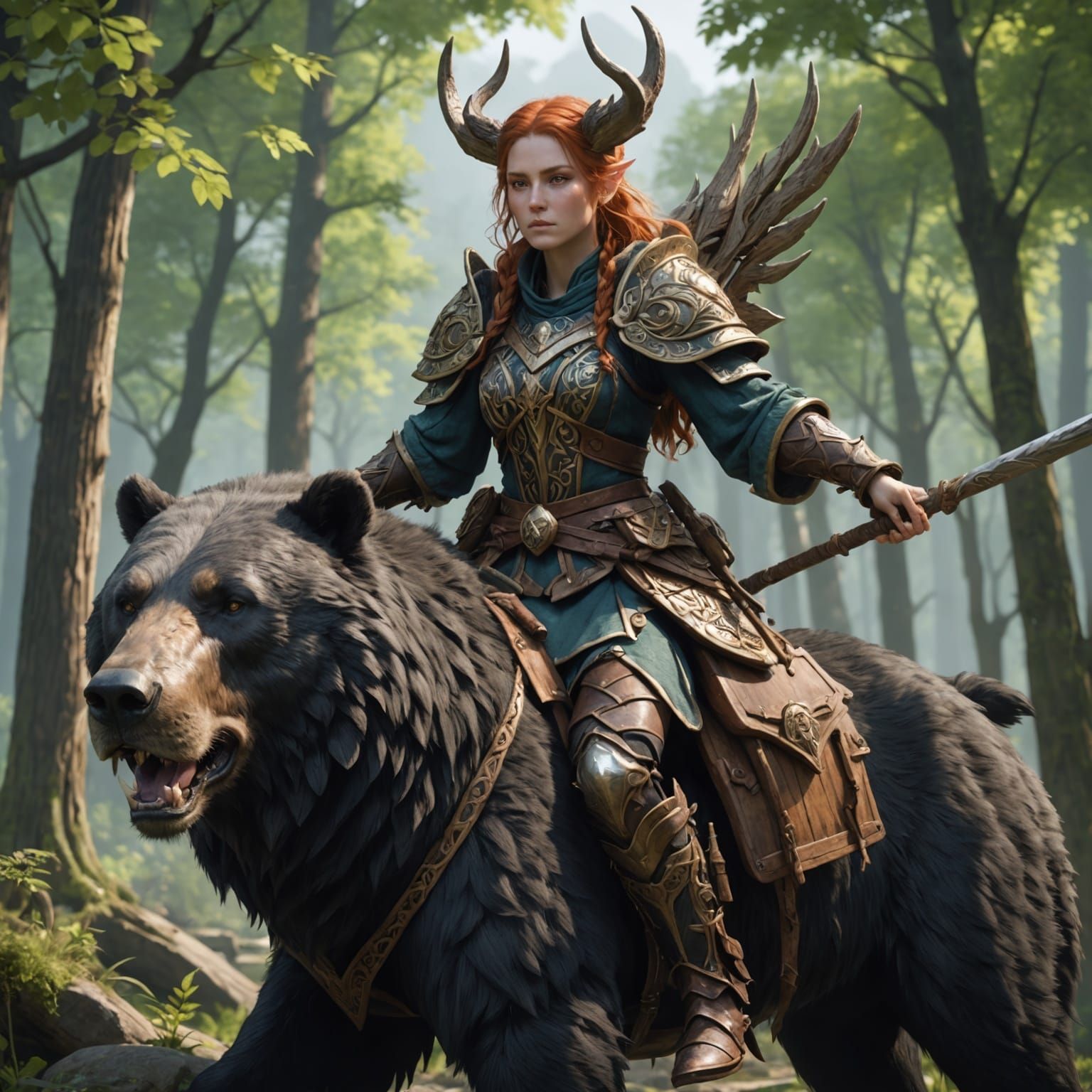 Fae Druid Cavalry on Armored Dire-Bear