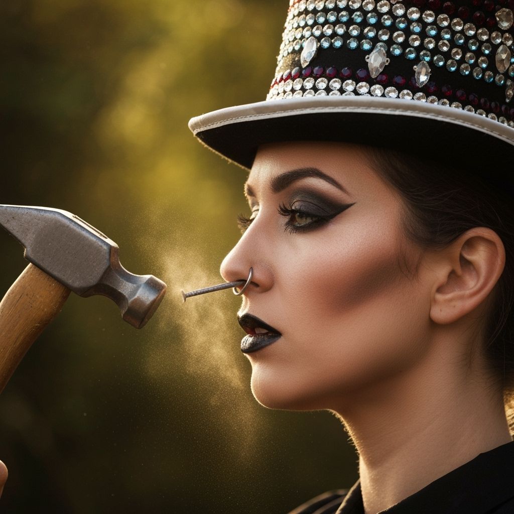 Circus Sideshow Performer With Hammer and Hat