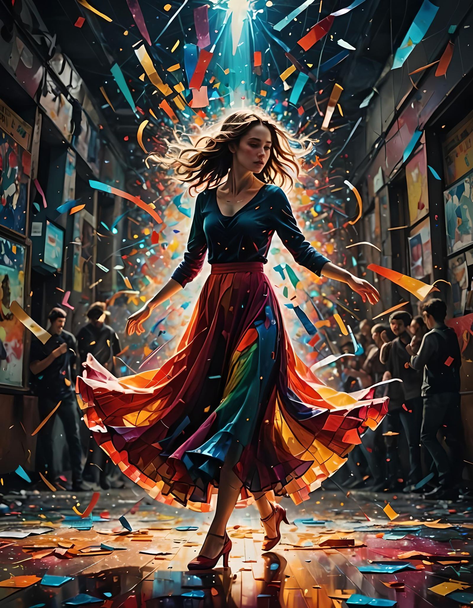 Abstract Woman Dancing in Universe of Light