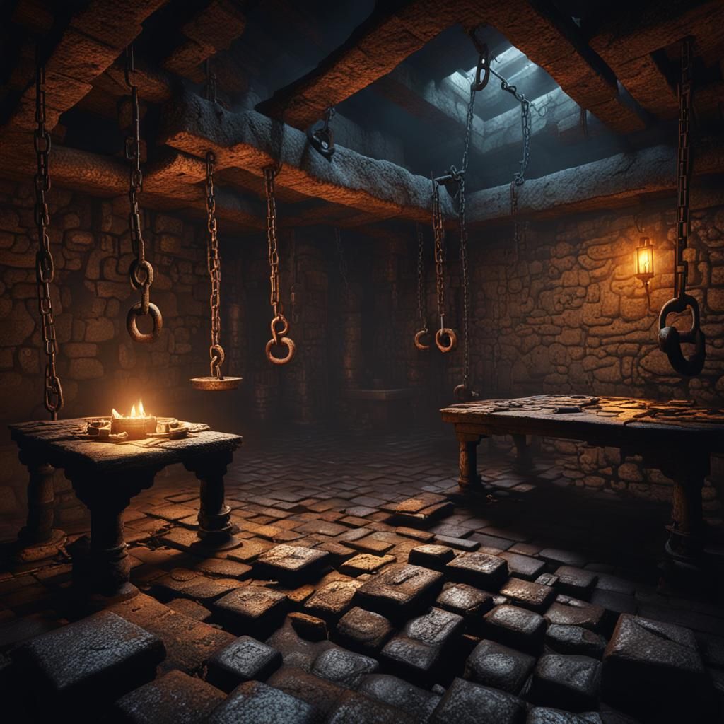 Creepy Dungeon with Light, Fantasy Concept Art