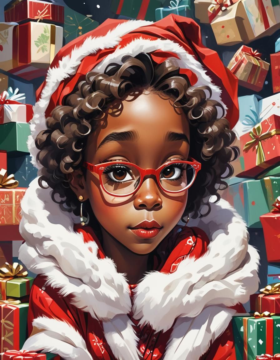 Festive African-American Girl in Comic Book Caricature